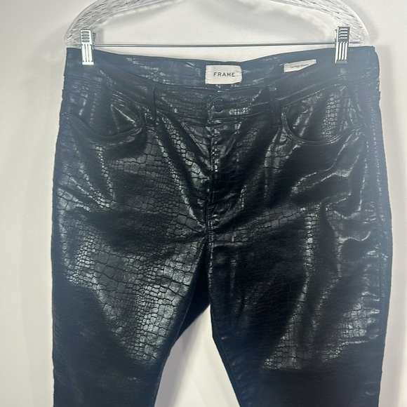Frame Le High Skinny noir croc black pants size 33 - Picture 2 of 10